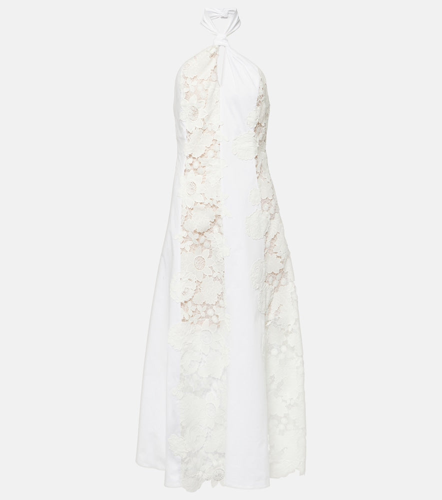 Oscar de la Renta Halterneck cotton lace midi dress. Oscar de la Renta 挂脖棉质蕾丝中长连衣裙