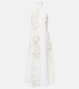 Oscar de la Renta Halterneck cotton lace midi dress