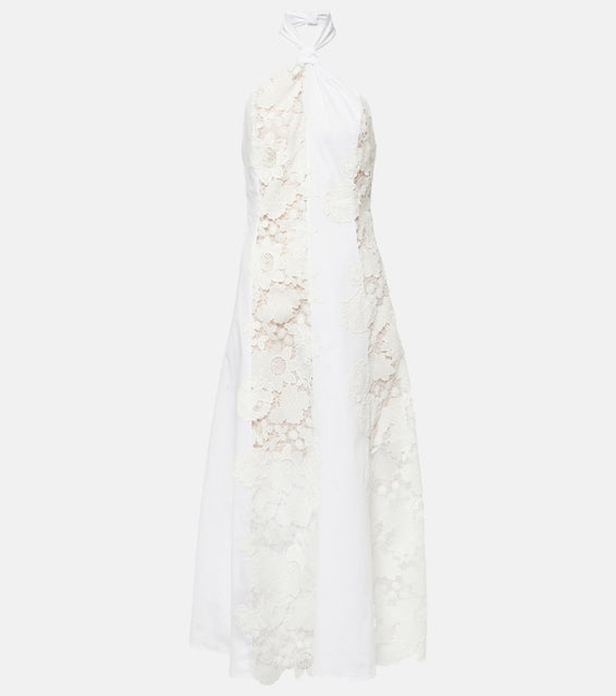 Oscar de la Renta Halterneck cotton lace midi dress