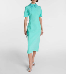 Oscar de la Renta Lace-trimmed wool-blend midi dress