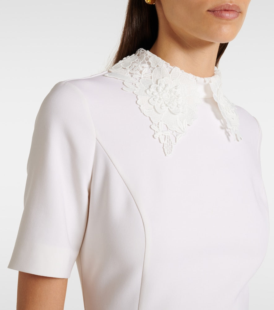 Oscar de la Renta Lace-trimmed wool-blend midi dress