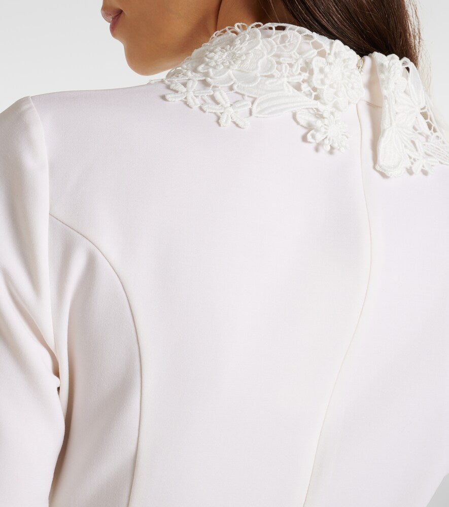 Oscar de la Renta Lace-trimmed wool-blend midi dress