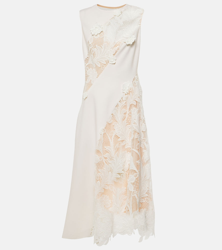 Oscar de la Renta Lace-trimmed wool-blend midi dress. Oscar de la Renta 蕾丝边羊毛混纺中长连衣裙