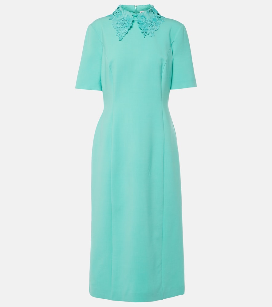 Oscar de la Renta Lace-trimmed wool-blend midi dress. Oscar de la Renta 蕾丝边羊毛混纺中长连衣裙