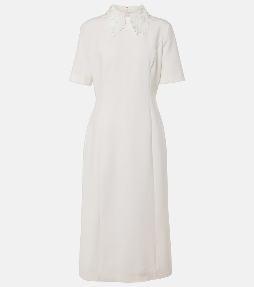 Oscar de la Renta Lace-trimmed wool-blend midi dress. Oscar de la Renta 蕾丝边羊毛混纺中长连衣裙