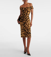 Oscar de la Renta Leopard-print off-shoulder midi dress