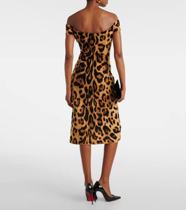 Oscar de la Renta Leopard-print off-shoulder midi dress