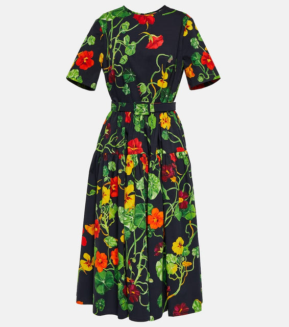 Oscar de la Renta Nasturtium cotton-blend poplin midi dress