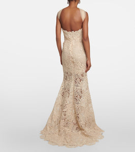 Oscar de la Renta Off-shoulder guipure lace gown