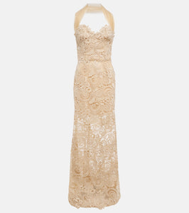 Oscar de la Renta Off-shoulder guipure lace gown