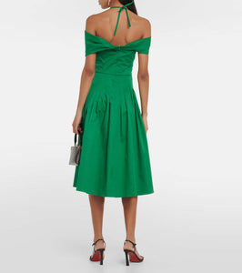 Oscar de la Renta Off-shoulder silk midi dress