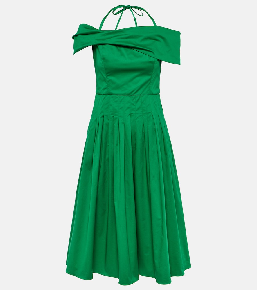 Oscar de la Renta Off-shoulder silk midi dress. Oscar de la Renta 露肩真丝中长连衣裙