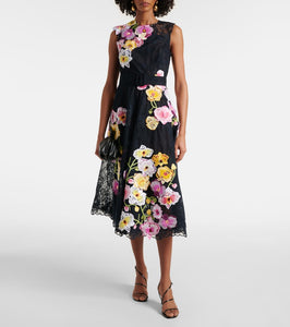 Oscar de la Renta Orchid embroidered lace cocktail dress