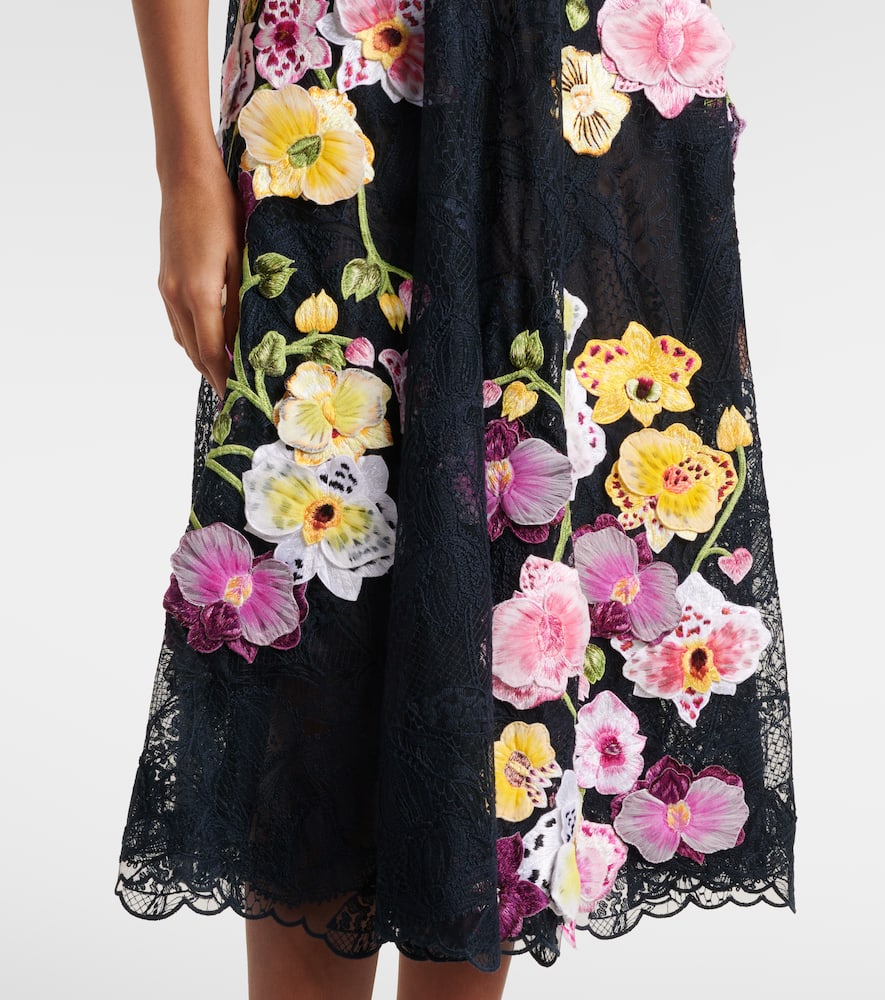 Oscar de la Renta Orchid embroidered lace cocktail dress