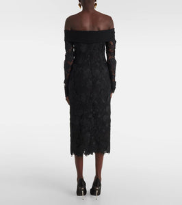 Oscar de la Renta Orchid floral guipure midi dress