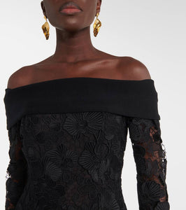 Oscar de la Renta Orchid floral guipure midi dress