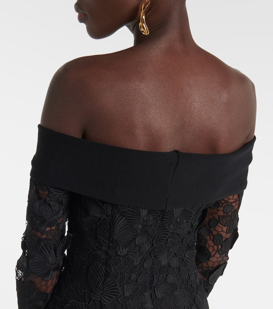 Oscar de la Renta Orchid floral guipure midi dress