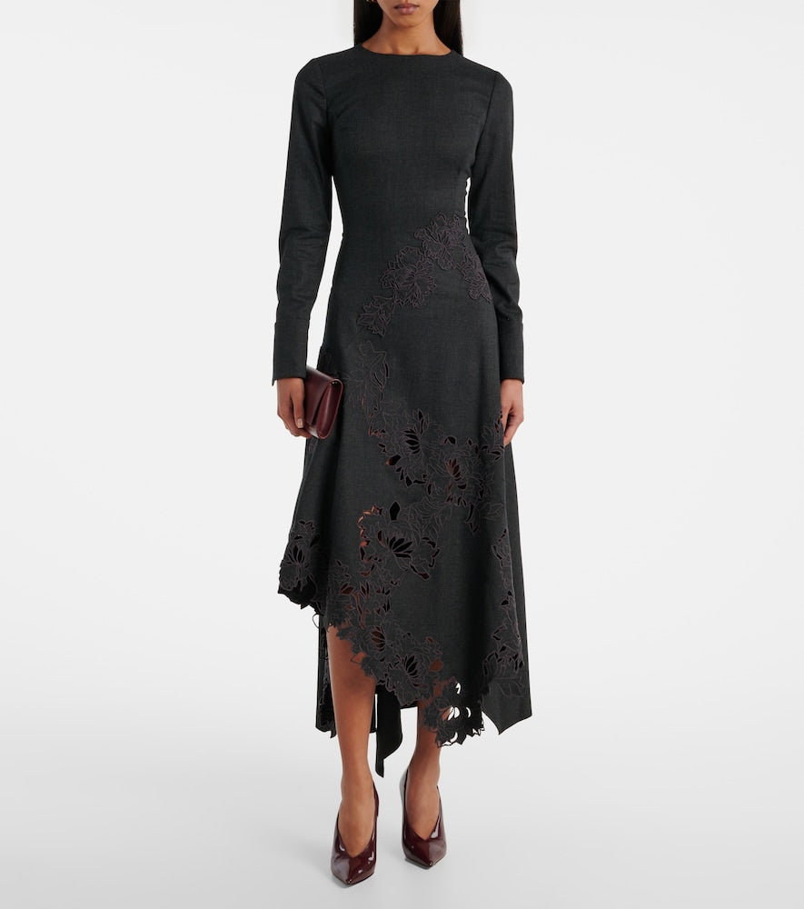 Oscar de la Renta Peony asymmetric wool midi dress