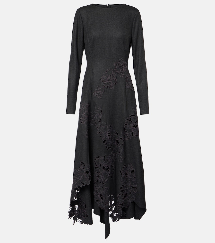 Oscar de la Renta Peony asymmetric wool midi dress. Oscar de la Renta Peony 不对称羊毛中长连衣裙
