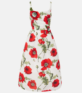Oscar de la Renta Poppy embroidered midi dress