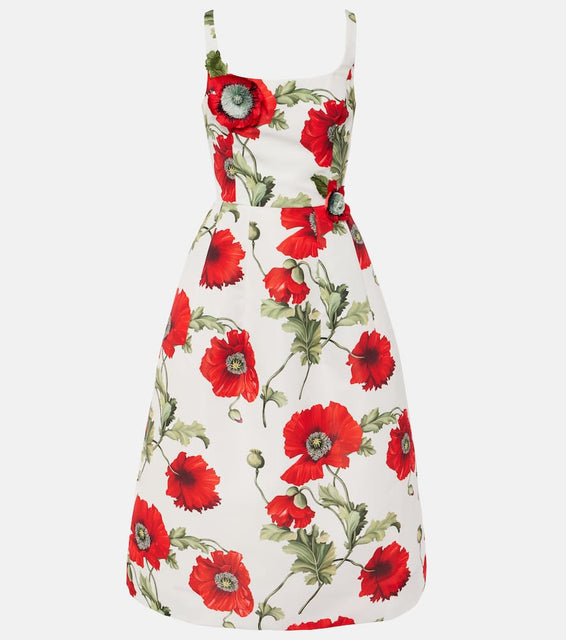 Oscar de la Renta Poppy embroidered midi dress
