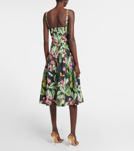 Oscar de la Renta Printed cotton-blend poplin midi dress