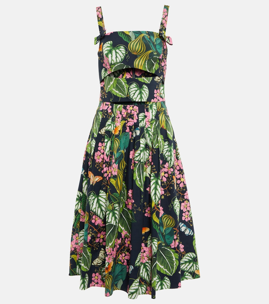 Oscar de la Renta Printed cotton-blend poplin midi dress. Oscar de la Renta 印花棉混纺府绸中长连衣裙