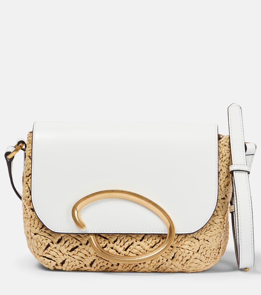 Oscar de la Renta Raffia and leather shoulder bag