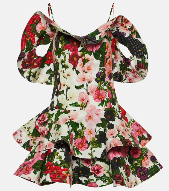 Oscar de la Renta Ruffled floral cotton-blend minidress