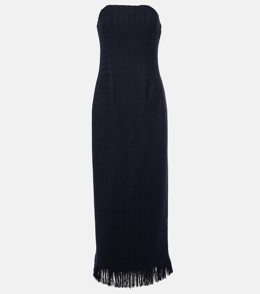 Oscar de la Renta Tweed wool and mohair-blend bustier dress. Oscar de la Renta 斜纹羊毛和马海毛混纺抹胸连衣裙