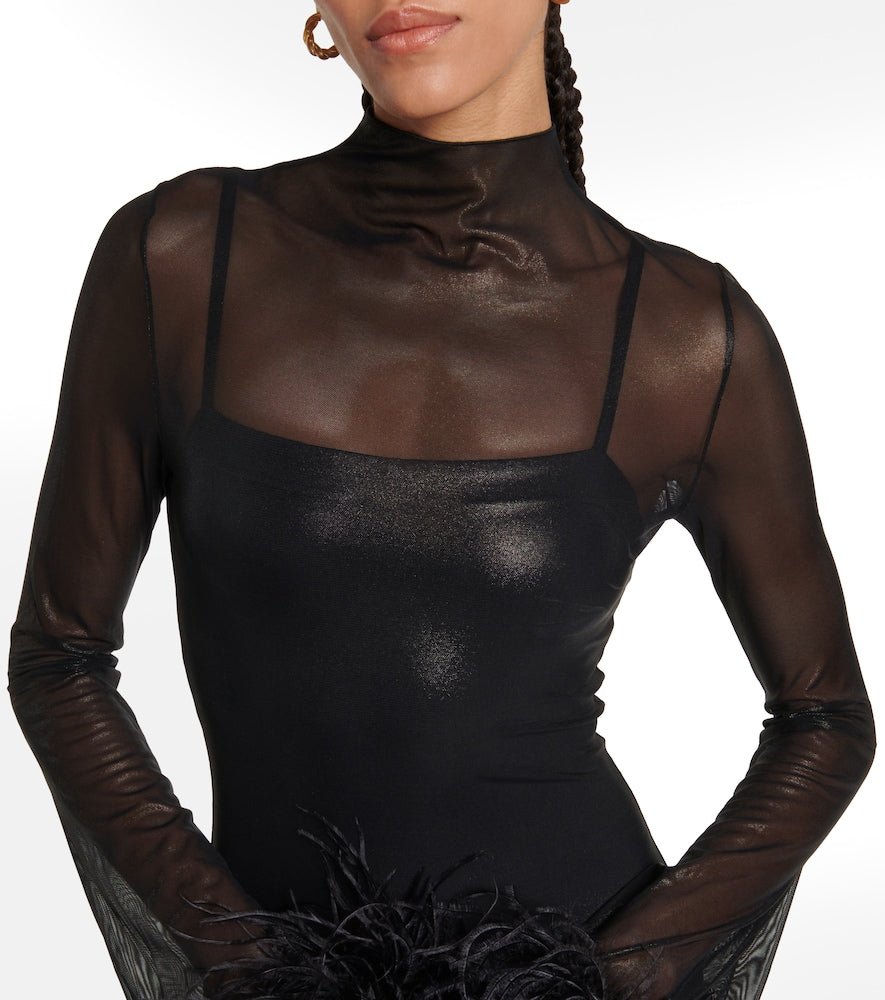 Oseree Feather-trimmed minidress