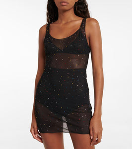 Oseree Gem embellished mesh slip dress