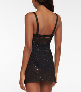 Oseree Gem embellished mesh slip dress