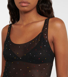 Oseree Gem embellished mesh slip dress
