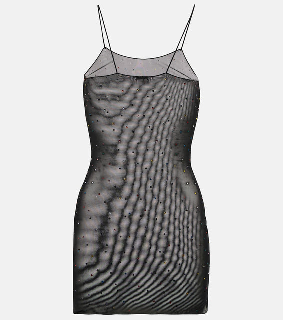 Oseree Gem embellished mesh slip dress
