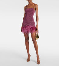Oseree Lumière Plumage feather-trimmed Lamé minidress