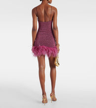 Oseree Lumière Plumage feather-trimmed Lamé minidress
