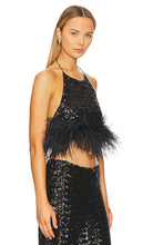 Oseree Paillettes Plumage Halter Top in Black