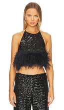 Oseree Paillettes Plumage Halter Top in Black - Oseree Paillettes Plumage Haut Licou en Noir - Oseree 亮片羽毛挂脖黑色上衣 - Oseree Paillettes Plumage Neckholder-Top in Schwarz - Oseree Paillettes 플럼지 홀터 탑 - Top con scollo all'americana in piumaggio con paillettes Oseree in nero