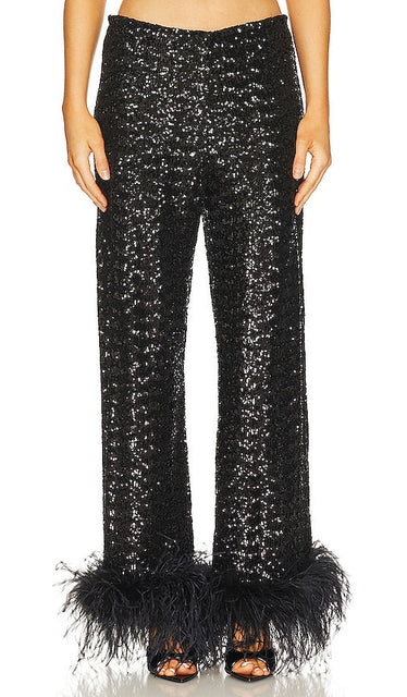 Oseree Paillettes Plumage Pants in Black - Pantalon Plumage Oseree Paillettes en Noir - Oseree 黑色亮片羽毛长裤 - Oseree Paillettes Plumage Hose in Schwarz - Oseree Paillettes 플럼지 팬츠블랙 색상 - Pantaloni Oseree Paillettes Plumage in nero