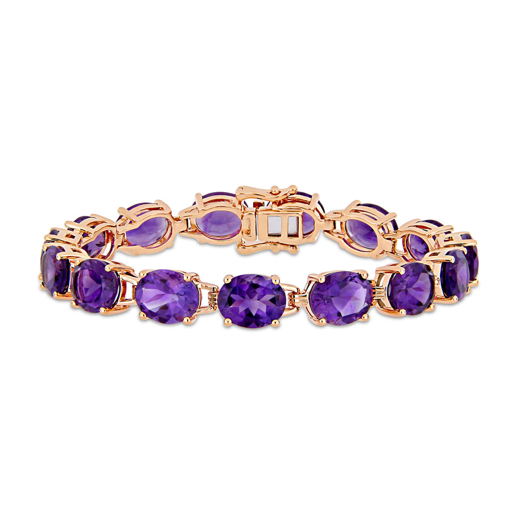 Oval Amethyst Rose Gold-Plated Sterling Silver Bracelet
