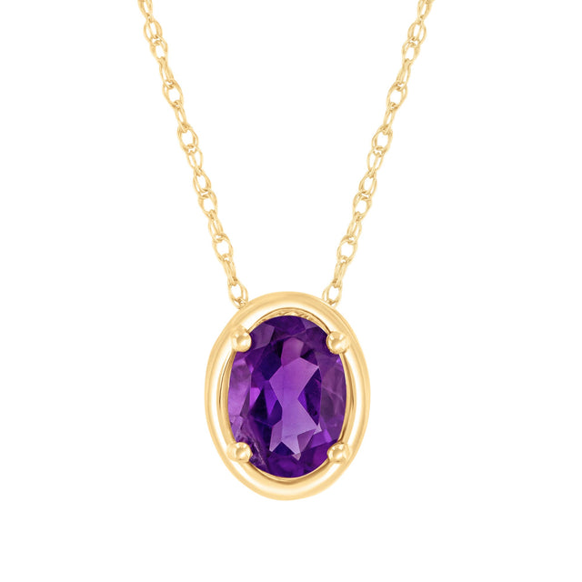 Oval Amethyst Yellow Gold Pendant Necklace