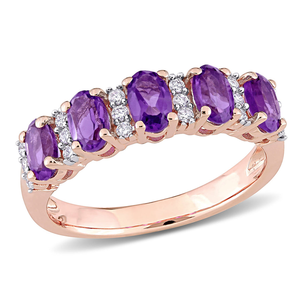 Oval Amethyst and 1/6ctw Diamond Rose Gold Ring | Size 7