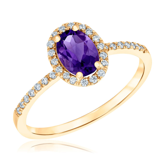Oval Amethyst and 1/6ctw Diamond Yellow Gold Ring - Watercolor Collection