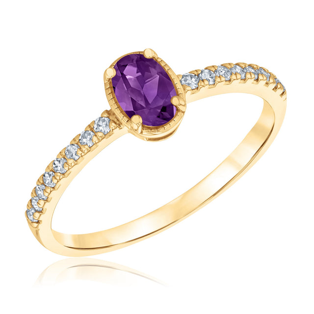 Oval Amethyst and 1/6ctw Diamond Yellow Gold Ring