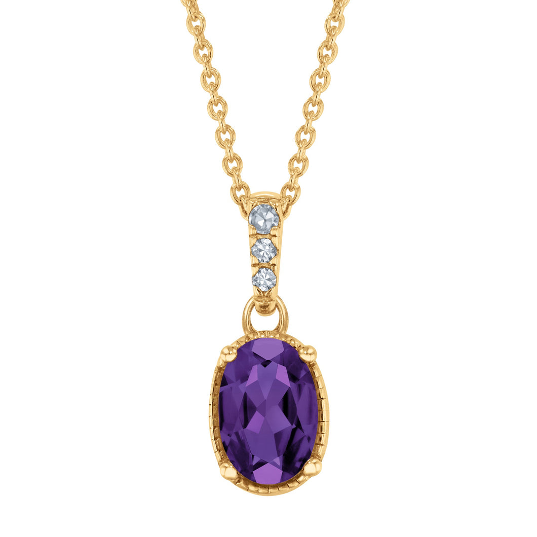 Oval Amethyst and Diamond Accent Yellow Gold Pendant Necklace