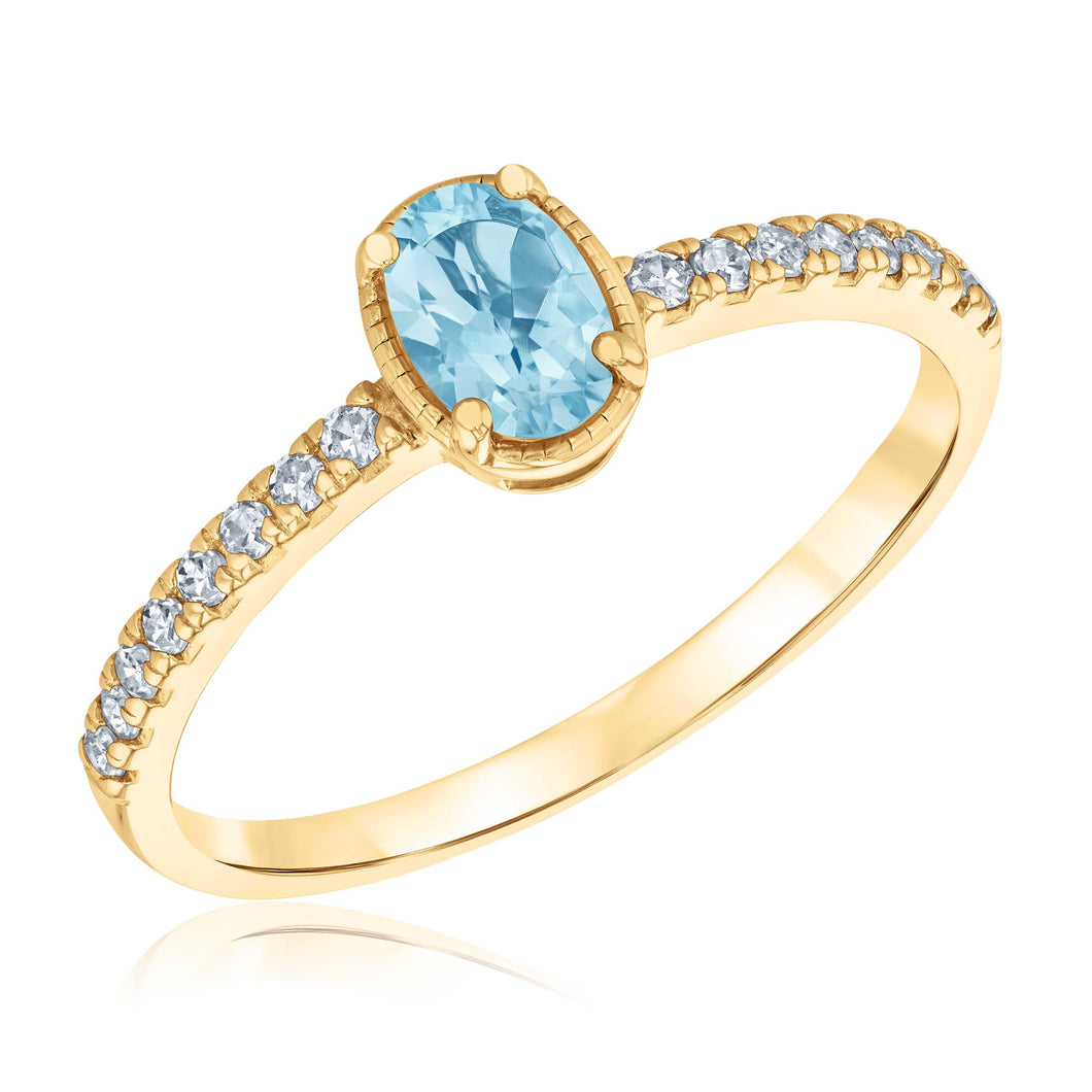 Oval Aquamarine and 1/6ctw Diamond Yellow Gold Ring