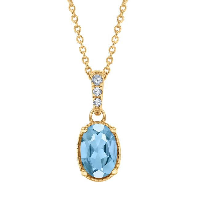 Oval Aquamarine and Diamond Accent Yellow Gold Pendant Necklace