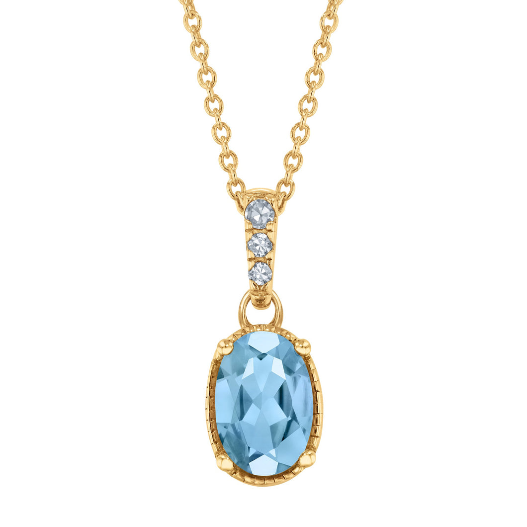 Oval Aquamarine and Diamond Accent Yellow Gold Pendant Necklace