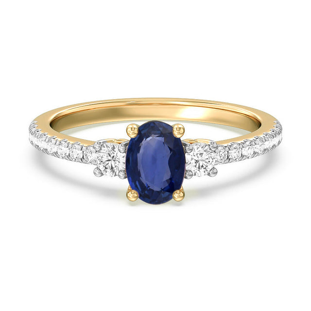 Oval Blue Sapphire and 1/3ctw Lab Grown Diamond Yellow Gold Ring - Size 6